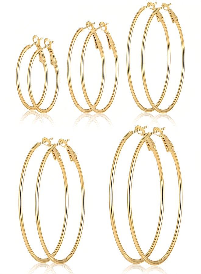 Tedux 5 Pairs Gold Hoop Earrings for Women, Hypoallergenic Gold Earrings for Women，Stainless Steel Earrings Set, 30/40/50/60/70mm - Image 1